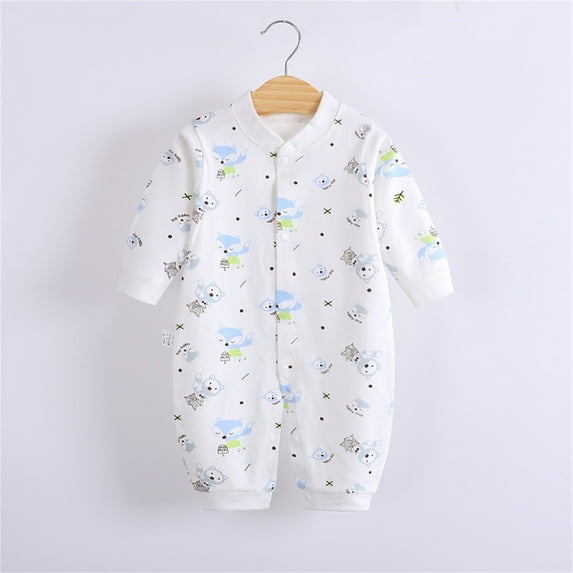 WOYY Girls Romper Cartoon Prints Long Sleeved Jumpsuit Cotton Comfortable Onesie