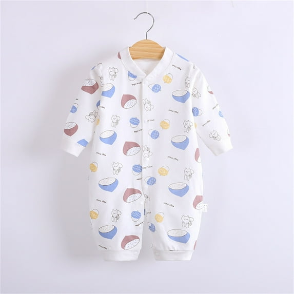 WOYY Girls Romper Cartoon Prints Long Sleeved Jumpsuit Cotton Comfortable Onesie