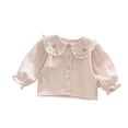 thumbnail image 1 of WOYY Girls Ruffle Lace Collar Long Sleeve Blouse Solid Casual Button Up Shirt, Sizes 3-4, 1 of 5