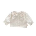 thumbnail image 1 of WOYY Girls Ruffle Lace Collar Long Sleeve Blouse Solid Casual Button Up Shirt, Sizes 5-6, 1 of 4