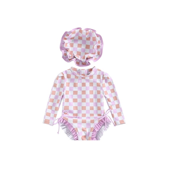 WOYY Girls Ruffle Long Sleeve Rash Guard One-Piece Swimsuit Cute Bathing Suit, Sizes 6-12 Months