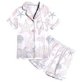 thumbnail image 1 of WOYY Girls Satin Pajamas Cute Ocean Graphic Short Sleeve Top Shorts Sleepwear, Sizes 2-13, 1 of 3