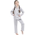 thumbnail image 1 of WOYY Girls Satin Sleepwear Long Sleeve Button Down Shirt Pants Outfits Loungewear, Sizes 3-14, 1 of 3