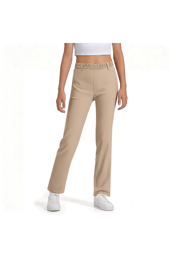 Girls School Uniform Pants Unisex Kids Straight Leg Pull-On Stretch Pants, Sizes 5-6