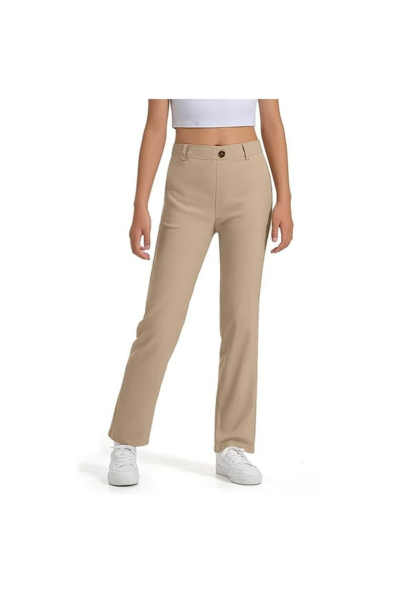 Girls School Uniform Twill Pants Casual Pull-On Stretch Trousers, Sizes 9-10