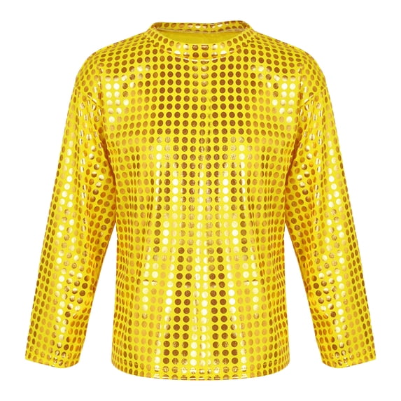 WOYY Girls Sequin Glitter T-Shirt Long Sleeve Crew Neck T Shirt Party Tee, Sizes 1-14