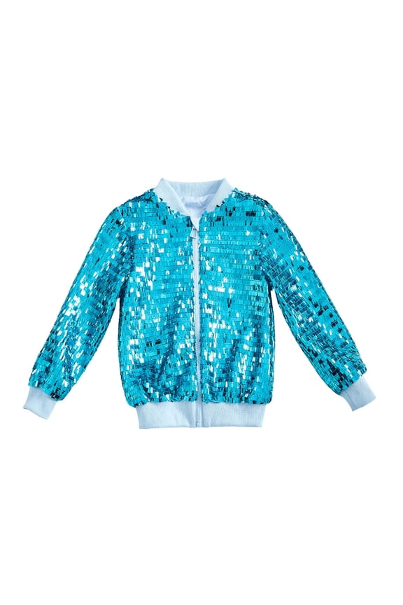 Girls Shiny Sequins Baseball Jacket Sparkly Outerwear Bomber Jacket, Sizes 2-14