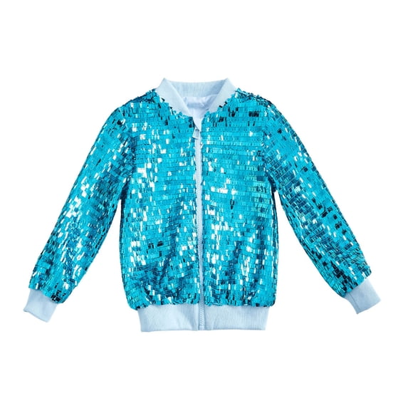 WOYY Girls Shiny Sequins Baseball Jacket Sparkly Outerwear Bomber Jacket, Sizes 2-14