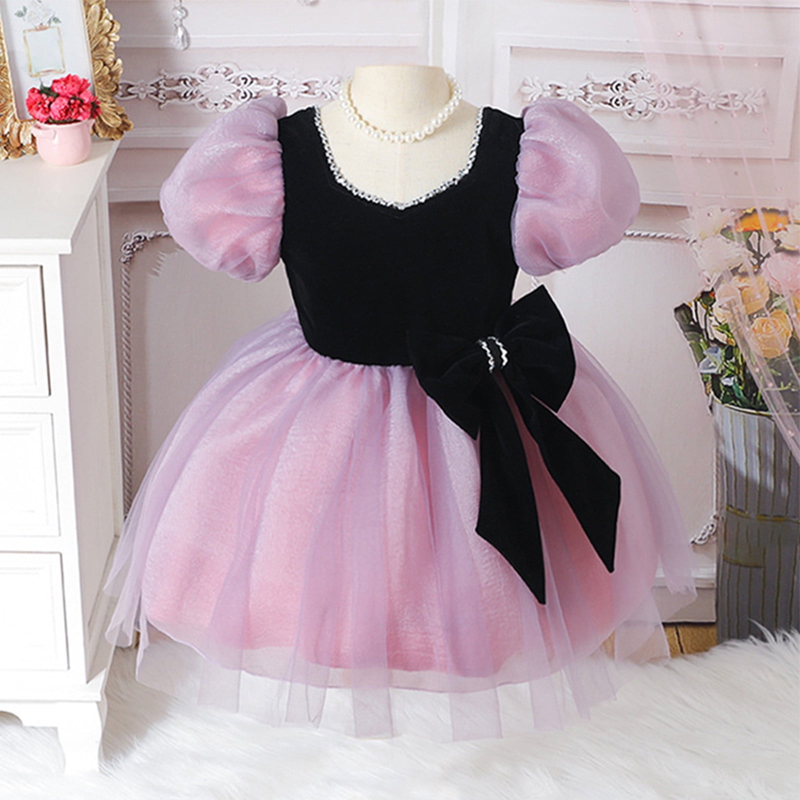 Girls Cotton Printed Party Wear Dress with Bow Belt – Soft, Stylish & Comfortable