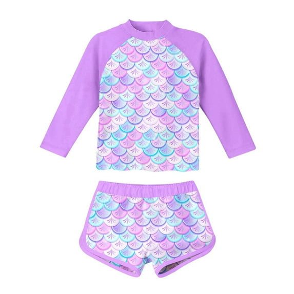 WOYY Girls Short Sleeve Rash Guard Boyshorts 2-Piece Swimsuit Bathing Suit, Sizes 8-9