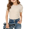 thumbnail image 1 of WOYY Girls Short Sleeve T Shirts Summer Slim Fit Crew Neck Ribbed Knit Tees, Sizes 5-14, 1 of 4