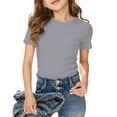 thumbnail image 1 of WOYY Girls Short Sleeve T Shirts Summer Slim Fit Crew Neck Ribbed Knit Tees, Sizes 5-14, 1 of 4