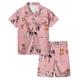 thumbnail image 1 of WOYY Girls Silk Pajamas Cute Dog Short Sleeve Button Down Shirt Shorts PJ Set, Sizes 2-13, 1 of 4