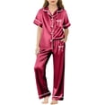 thumbnail image 1 of WOYY Girls Silk Pajamas Short Sleeve Button Down Top Pants Satin PJ Sleepwear, Sizes 3-14, 1 of 3