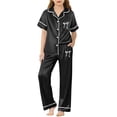 thumbnail image 1 of WOYY Girls Silk Pajamas Short Sleeve Button Down Top Pants Satin PJ Sleepwear, Sizes 3-14, 1 of 3