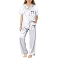 thumbnail image 1 of WOYY Girls Silk Pajamas Short Sleeve Button Down Top Pants Satin PJ Sleepwear, Sizes 3-14, 1 of 3