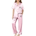 thumbnail image 1 of WOYY Girls Silk Pajamas Short Sleeve Button Down Top Pants Satin PJ Sleepwear, Sizes 3-14, 1 of 3
