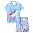 thumbnail image 1 of WOYY Girls Silk Satin Pajamas Horse Print Button Down Shirt Shorts PJs,2-Piece, Sizes 2-13, 1 of 4
