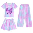 thumbnail image 1 of WOYY Girls Sleepwear Set Tie Dye Butterfly Print Short Sleeve Top Shorts Pants 3Pcs Outfits Loungewear, Sizes 11-12, 1 of 3