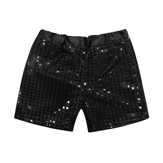 WOYY Girls Sparkly Sequins Shorts Glitter Pull-On Party Stage Dance Shorts, Black, Sizes 2-14