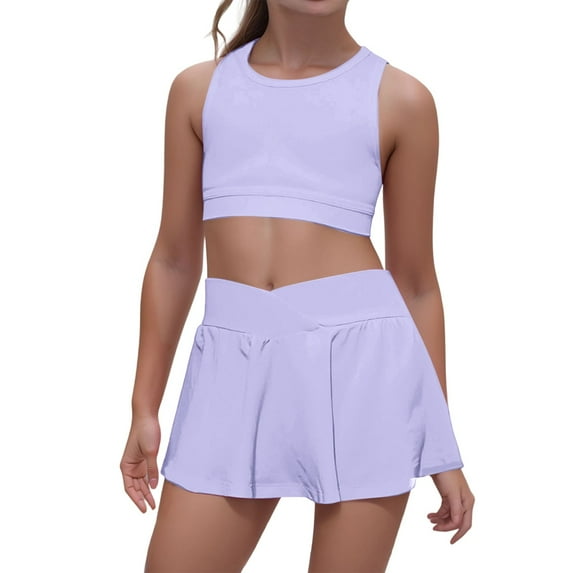 WOYY Girls Sports Baseball Outfits Active Cropped Tank Top & Skirt Tracksuit, Sizes 1-13