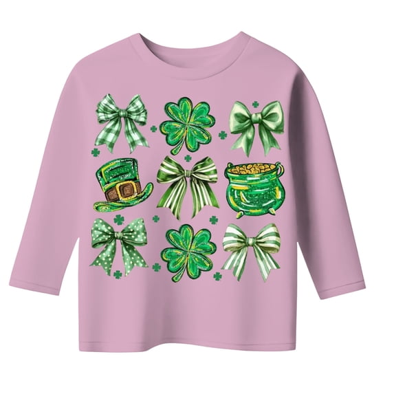 WOYY Girls St. Patrick's Day Long Sleeve T-Shirt Clover Graphic T Shirt, Sizes 3-13