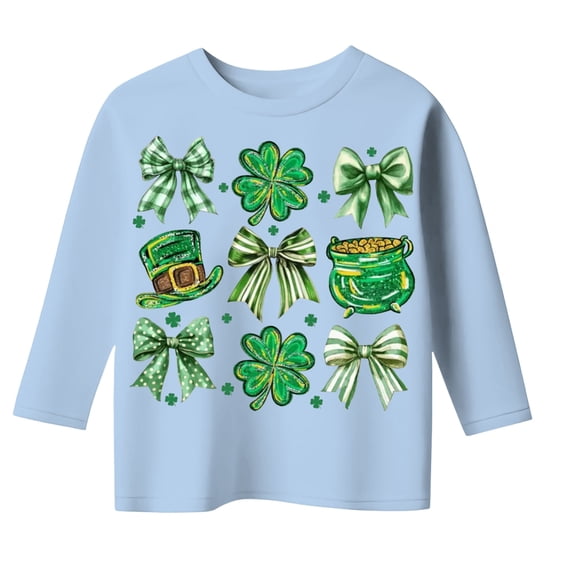 WOYY Girls St. Patrick's Day Long Sleeve T-Shirt Clover Graphic T Shirt, Sizes 3-13