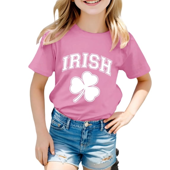 WOYY Girls St. Patrick's Day Short Sleeve T-Shirt Unisex Kids Crew Neck T Shirt, Sizes 1-13