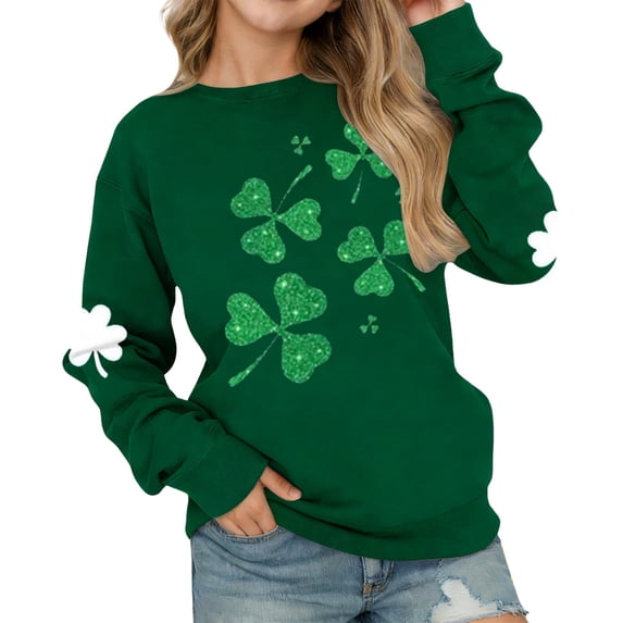 WOYY Girls St. Patrick's Day Sweatshirts Clover Crewneck Pullover Sweatshirt, Sizes 3-14