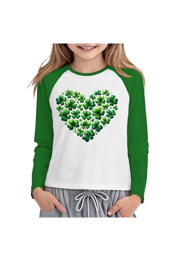 Girls St. Patrick's Day T-Shirt Long Sleeve Crew Neck T Shirt Top, Sizes 3-14