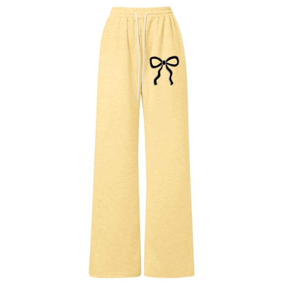 WOYY Girls Straight Leg Sweatpants Bowknot Print Casual Pants with Drawstring, Sizes 8-9