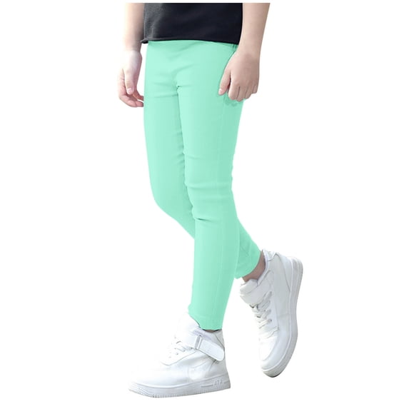 WOYY Girls Stretch Pencil Pants Casual Solid Elastic Waist Trousers, Sizes 2-10