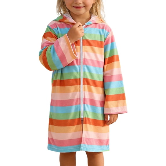 WOYY Girls Striped Cover Up Hooded Beacn Cover-Up Long Sleeve Rashguard, Sizes 2-8
