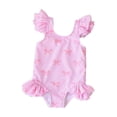thumbnail image 1 of WOYY Girls Striped Ruffle One-Piece Swimsuit Cute Quick Dry Bathing Suit, Sizes 3-7, 1 of 7