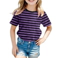 thumbnail image 1 of WOYY Girls Striped Short Sleeve T Shirt Casual Unisex T-Shirt Kids Tee, Sizes 2-15, 1 of 3