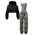 thumbnail image 1 of WOYY Girls Stylish 3 Piece Camo Outfits Cropped Hooded Sweatshirt Camisole Pants Set Children's Clothes Sets, Sizes 7-12, 1 of 8