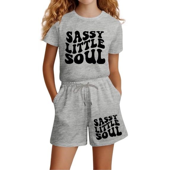 WOYY Girls Summer Casual Short Sleeve T-Shirt Shorts Outfits with Letter Print, Sizes 3-14