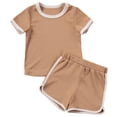 thumbnail image 1 of WOYY Girls Summer Clothes Set Cotton Ribbed Short Sleeve T-Shirt Shorts Outfits, Sizes 12-24 Months, 1 of 8