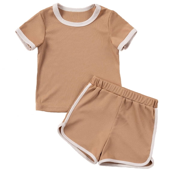 WOYY Girls Summer Clothes Set Cotton Ribbed Short Sleeve T-Shirt Shorts Outfits, Sizes 12-24 Months