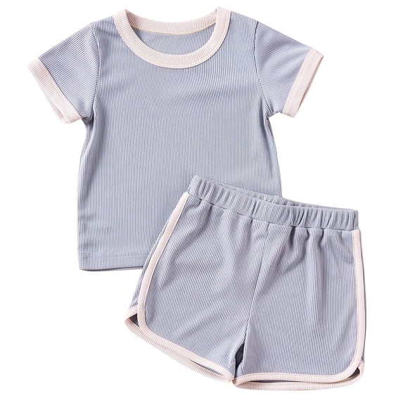 WOYY Girls Summer Clothes Set Cotton Ribbed Short Sleeve T-Shirt Shorts Outfits, Sizes 3-4