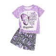 thumbnail image 1 of WOYY Girls Summer Outfits Butterfly Graphic Short Sleeve T Shirt Leopard Shorts Set for Kids, Sizes 1-2, 1 of 6