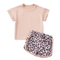 thumbnail image 1 of WOYY Girls Summer Outfits Casual Active Short Sleeve T-Shirt Leopard Shorts Set Children's Clothes Sets, Sizes 1-2, 1 of 7