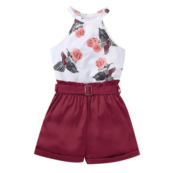WOYY Girls Summer Outfits Floral Halter Sleeveless Top Shorts Set, Sizes 5-14