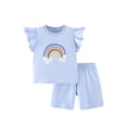 thumbnail image 1 of WOYY Girls Summer Outfits Rainbow Print Flutter Sleeve T-Shirt & Shorts Set, Sizes 2-3, 1 of 5