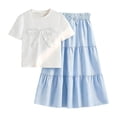 thumbnail image 1 of WOYY Girls Summer Outfits Ruffle Bow Short Sleeve T-Shirt Tiered Skirt Set, Sizes 7-12, 1 of 8