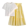thumbnail image 1 of WOYY Girls Summer Outfits Ruffle Bow Short Sleeve T-Shirt Tiered Skirt Set, Sizes 7-12, 1 of 8