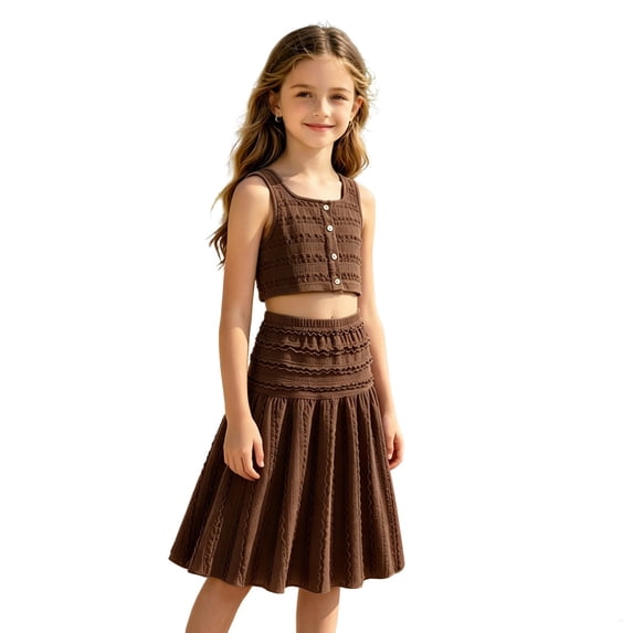 WOYY Girls Summer Outfits Sleeveless Crop Top High Waist Ruffle Skirt 2Pcs Set, Sizes 7-12