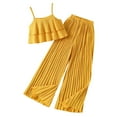thumbnail image 1 of WOYY Girls Summer Outfits Solid Ruffle Halter Camisole Pleated Baggy Pants Set, Sizes 9-10, 1 of 6