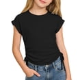 thumbnail image 1 of WOYY Girls Summer Short Sleeve T-Shirt Casual Solid Side-Drawstring Tunic Top, Sizes 6-7, 1 of 3