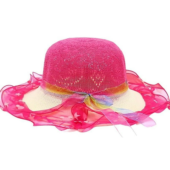 WOYY Girls Sun Hat Wide Brim Summer Beach Hat Breathable Uv Protection Fisherman Hat